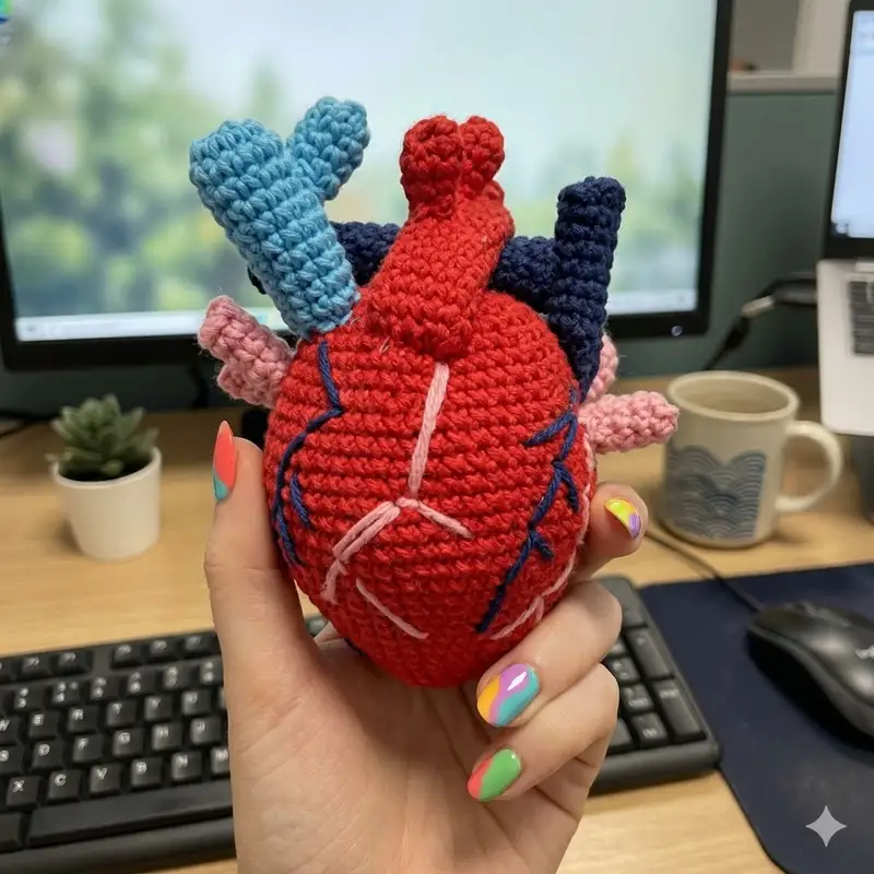 Complimentary Intermediate crochet pattern: Anatomical Heart Amigurumi Pattern - Simple to follow guide