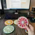 Citrus Slice Coasters Pattern step 2 - assembly progress
