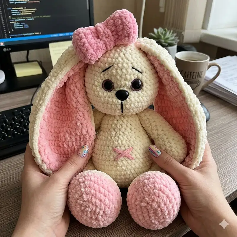 Complimentary Intermediate crochet pattern: Bunny with Colorful Ears Amigurumi Pattern - Simple to follow guide
