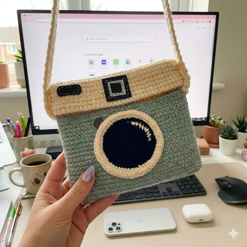 Complimentary Intermediate crochet pattern: The Camera Crochet Bag & Purse Pattern - Simple to follow guide