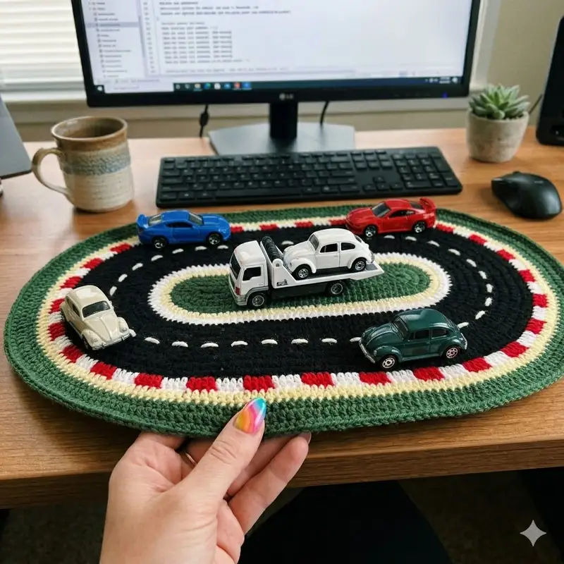 Complimentary Intermediate crochet pattern: Race Track Mat Pattern - Simple to follow guide