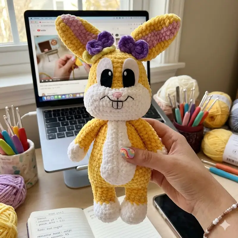 Complimentary Intermediate crochet pattern: Cute Chenille Bunny Amigurumi Pattern - Simple to follow guide