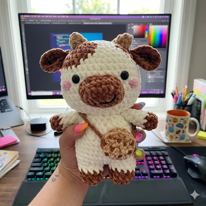 Complimentary Intermediate crochet pattern: Chubby Milky Cow Amigurumi Pattern - Simple to follow guide