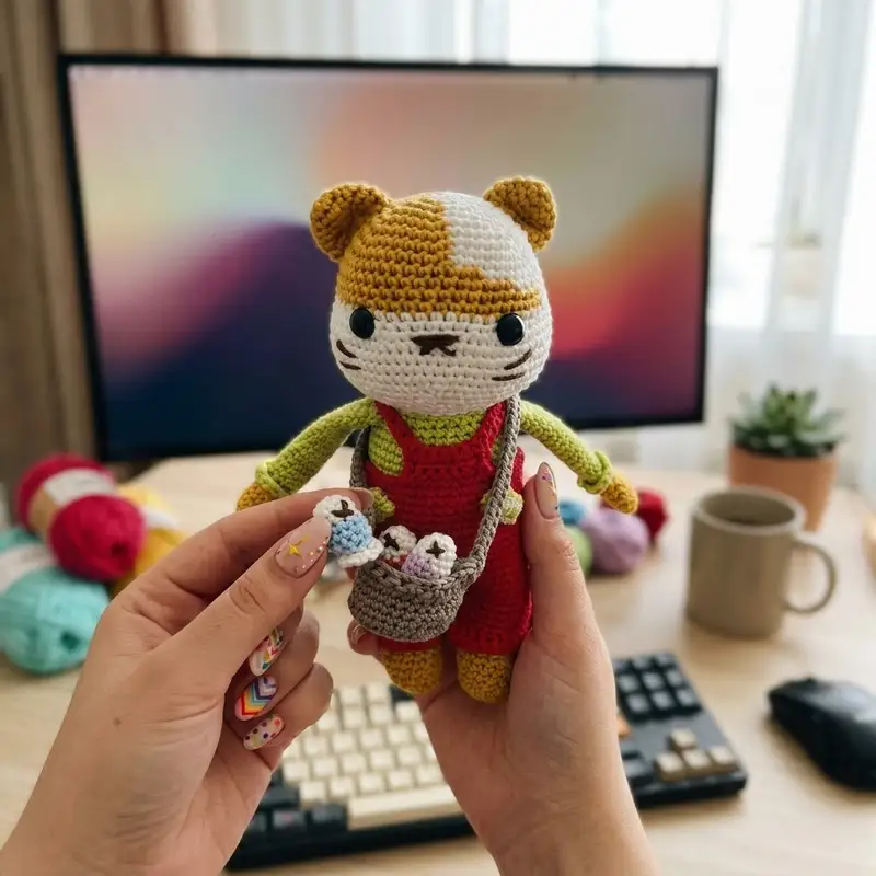 Complimentary Intermediate crochet pattern: Fishing Cat Amigurumi Pattern - Simple to follow guide