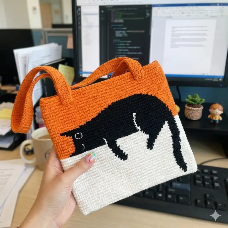 Complimentary Intermediate crochet pattern: Black Cat Bag Crochet Pattern - Simple to follow guide