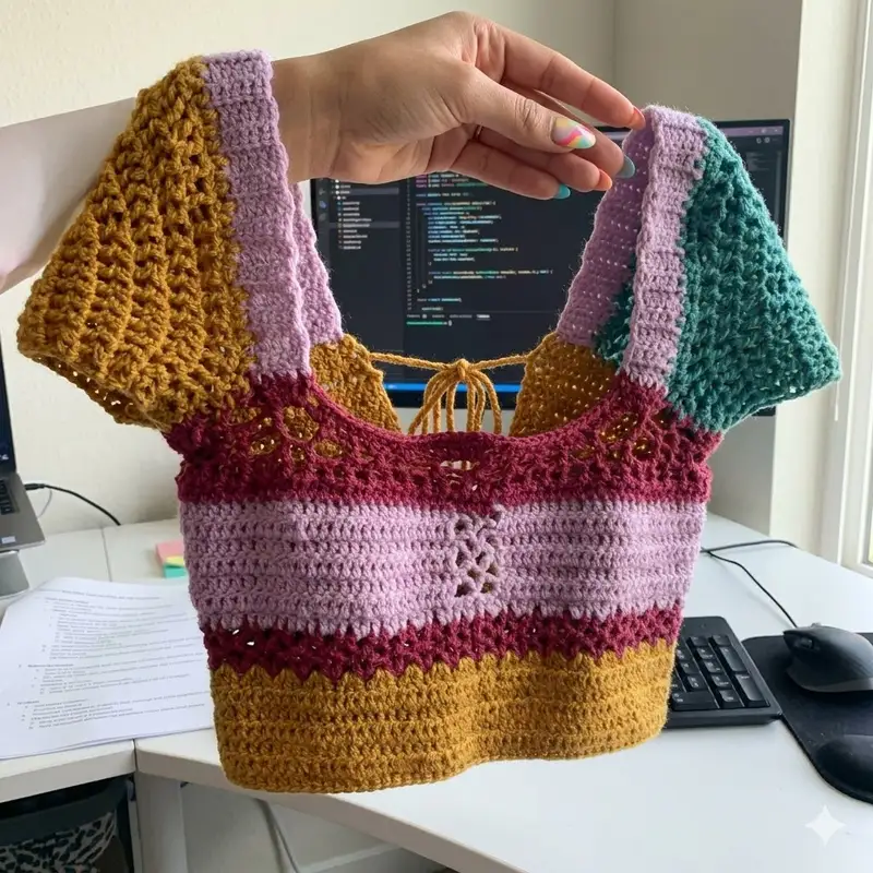 Complimentary Intermediate crochet pattern: Striped Lace Strappy Crop Top Crochet Pattern - Simple to follow guide