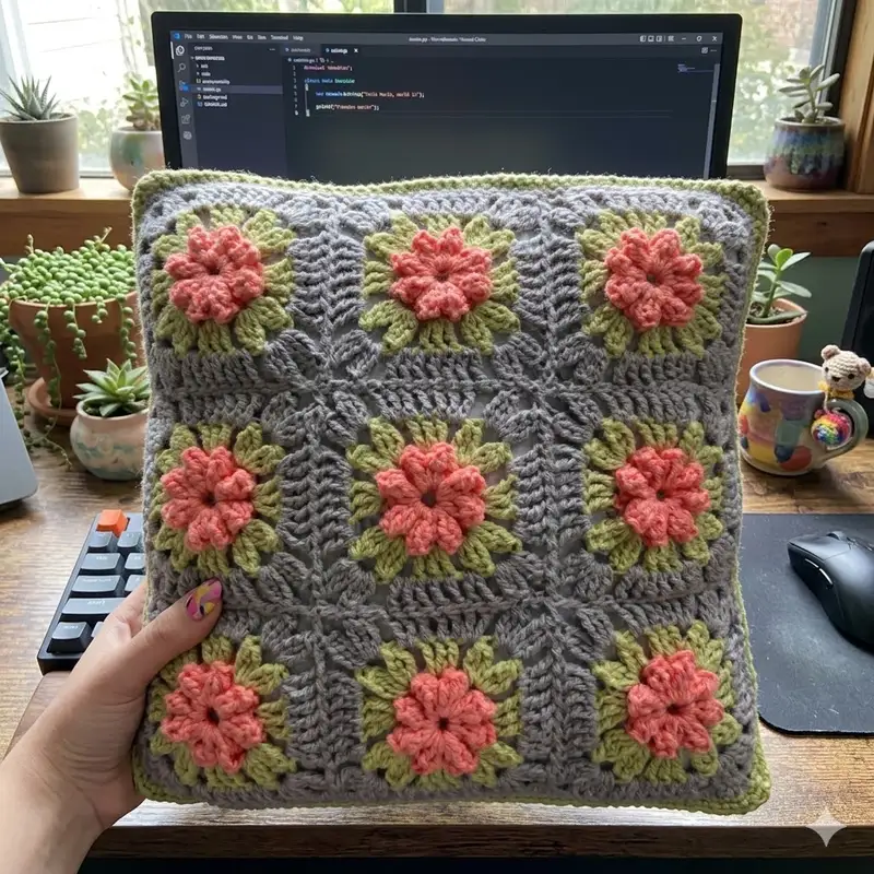 Complimentary Intermediate crochet pattern: Flower Garden Throw Pillow Pattern - Simple to follow guide