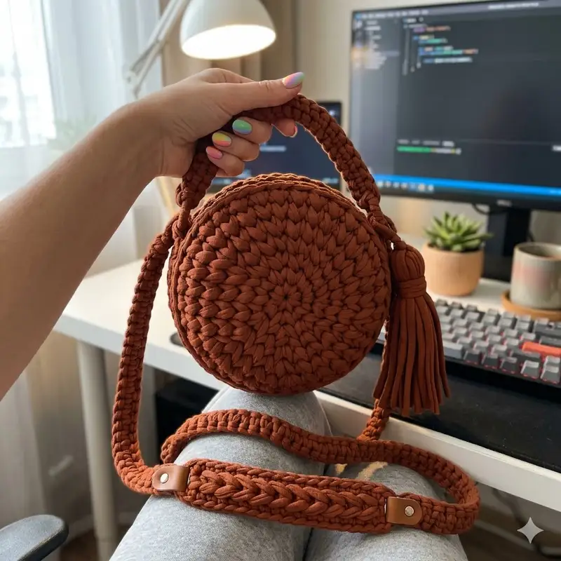Quality crochet pattern: Round Bag with T-Shirt Yarn Pattern - Beginner Friendly level guide with complete instructions