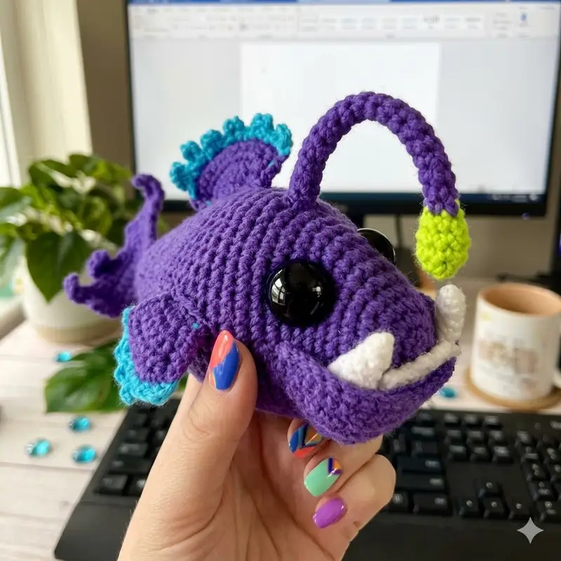 Complimentary Intermediate crochet pattern: Erebus the Angler Fish Amigurumi Pattern - Simple to follow guide