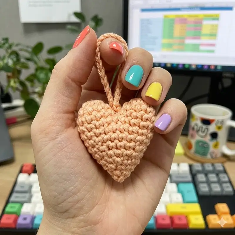 Complimentary Beginner Friendly crochet pattern: Heart Keychain Amigurumi Pattern - Simple to follow guide