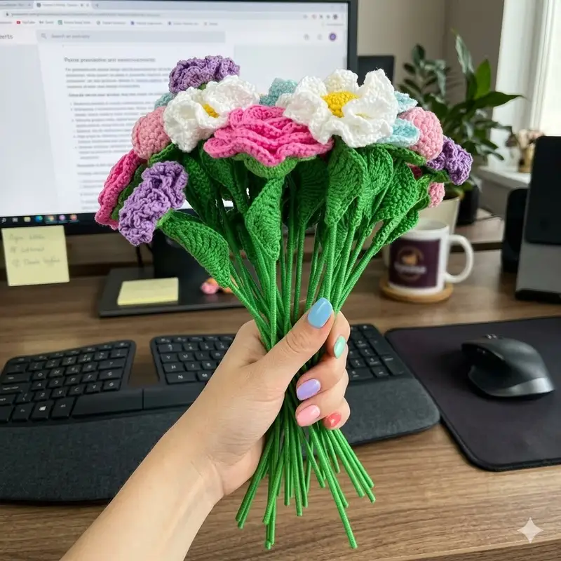 Complimentary Intermediate crochet pattern: Crochet Flower Bouquet Amigurumi Pattern - Simple to follow guide