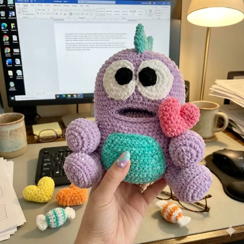 Complimentary Intermediate crochet pattern: Monster Surprise (Mr. Love) Amigurumi Pattern - Simple to follow guide