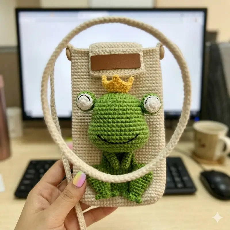 Complimentary Intermediate crochet pattern: Frog Phone Pouch Amigurumi Pattern - Simple to follow guide