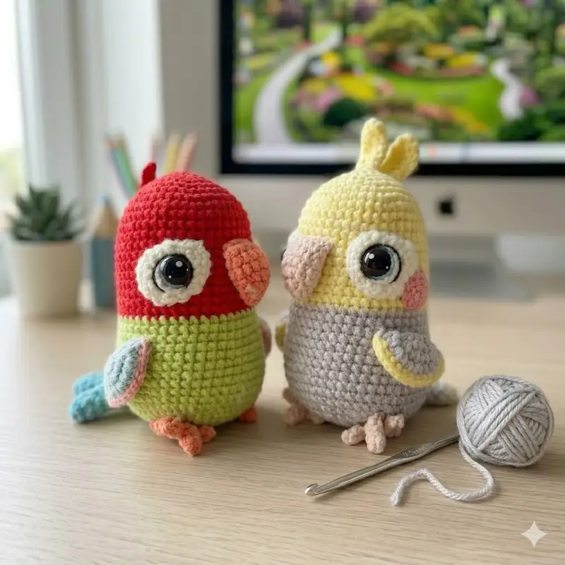 Complimentary Intermediate crochet pattern: Lovebird and Parrot Amigurumi Pattern - Simple to follow guide