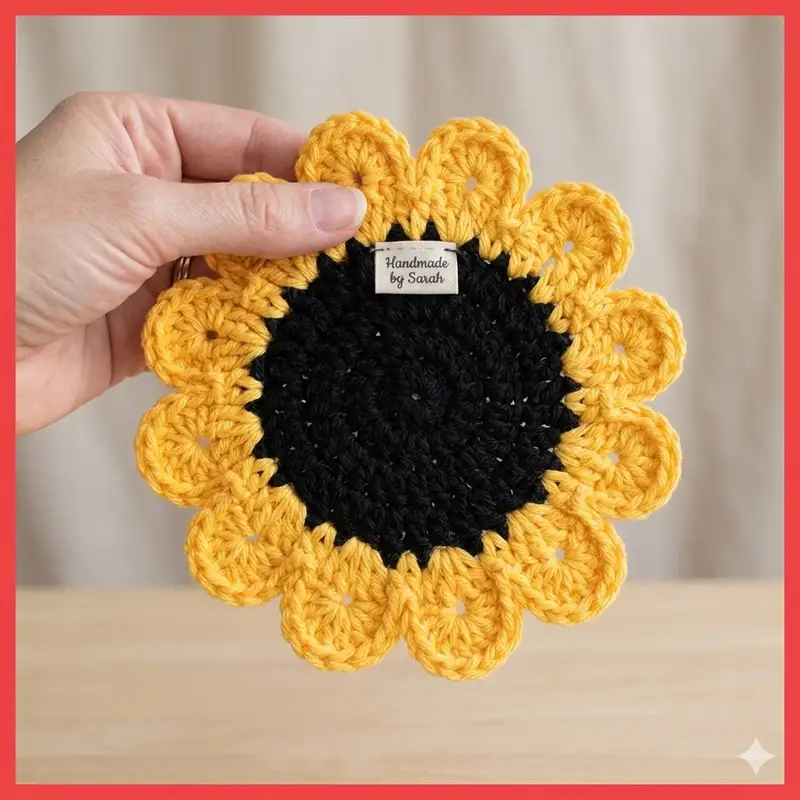 Complimentary Beginner Friendly crochet pattern: Sunflower Power Crochet Coasters Pattern - Simple to follow guide
