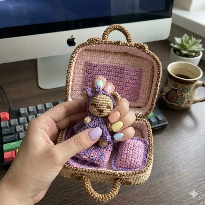 Complimentary Intermediate crochet pattern: Teddy Bear in Suitcase Amigurumi Pattern - Simple to follow guide