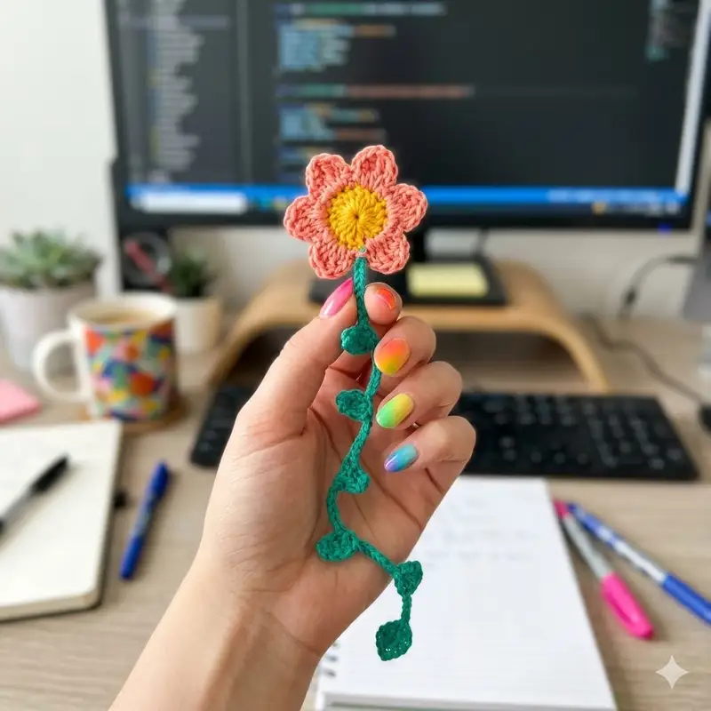 Complimentary Beginner Friendly crochet pattern: Crochet Flower Bookmark Pattern - Simple to follow guide