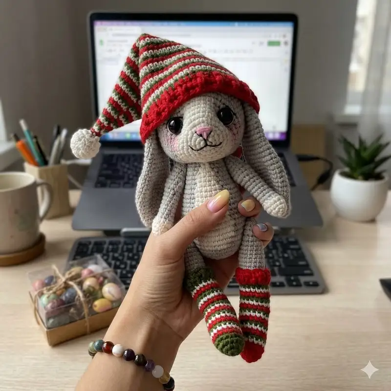 Complimentary Intermediate crochet pattern: Christmas Bunny Amigurumi Pattern - Simple to follow guide