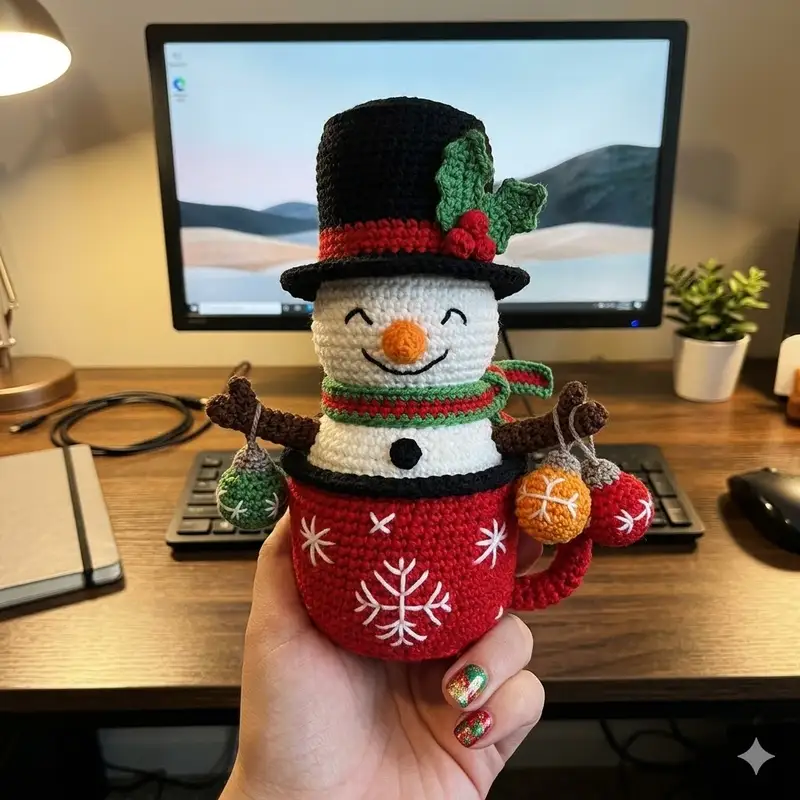 Complimentary Intermediate crochet pattern: The Snowman Mug Amigurumi Pattern - Simple to follow guide