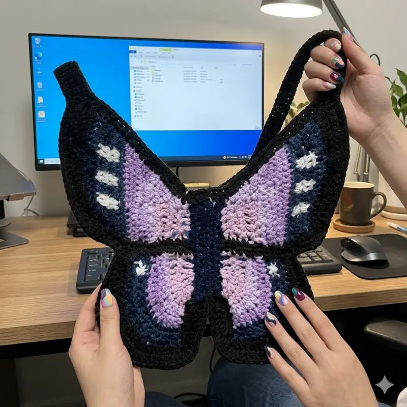 Complimentary Intermediate crochet pattern: Butterfly Bag Pattern - Simple to follow guide