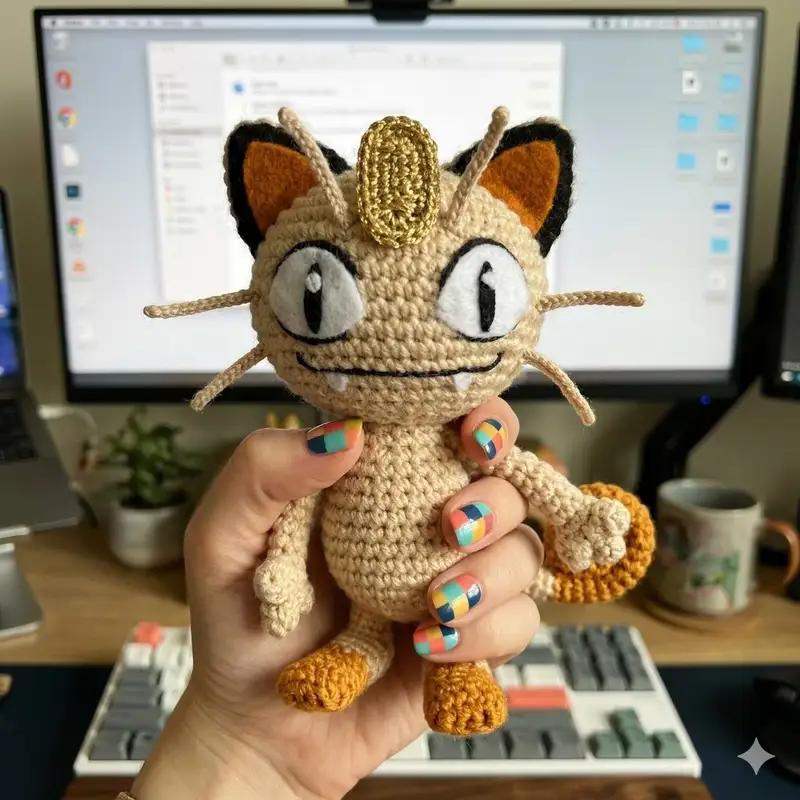 Complimentary Intermediate crochet pattern: Meowth Amigurumi Pattern - Simple to follow guide