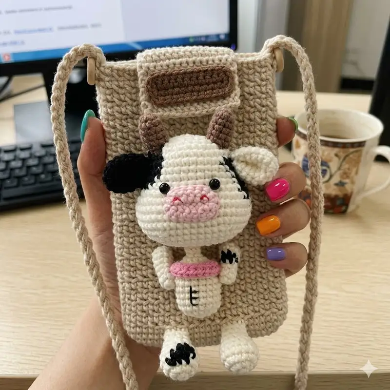 Complimentary Intermediate crochet pattern: Cow Phone Pouch Amigurumi Pattern - Simple to follow guide