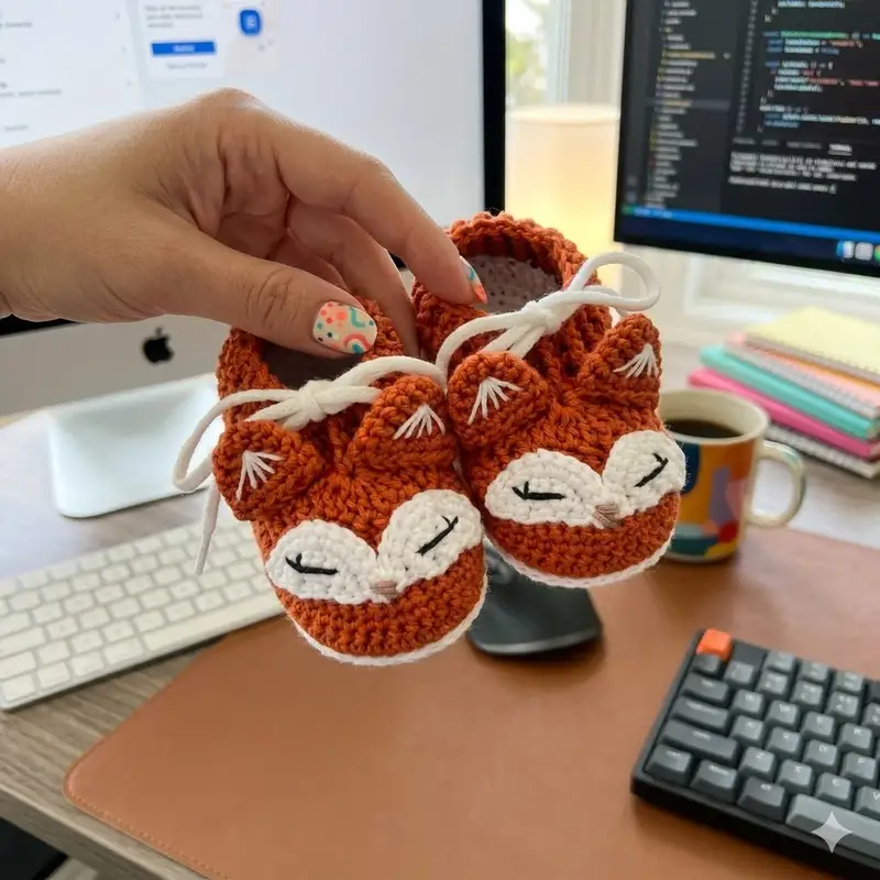 Complimentary Intermediate crochet pattern: Fox Booties Pattern - Simple to follow guide