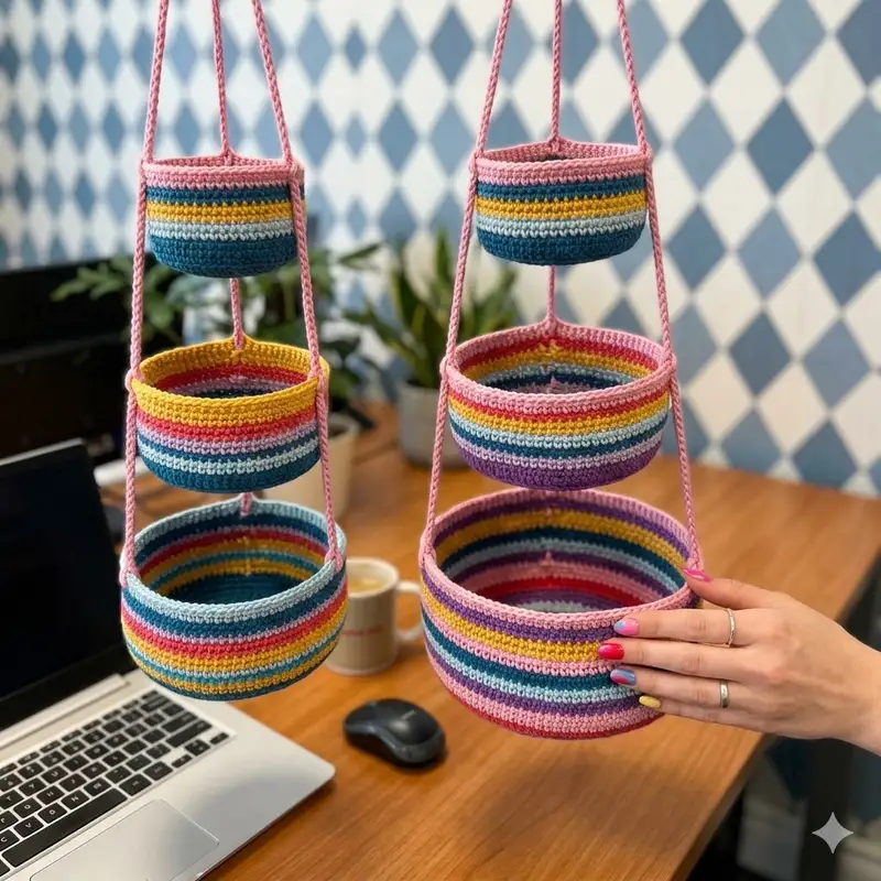 Complimentary Intermediate crochet pattern: Hanging Basket Set Pattern - Simple to follow guide