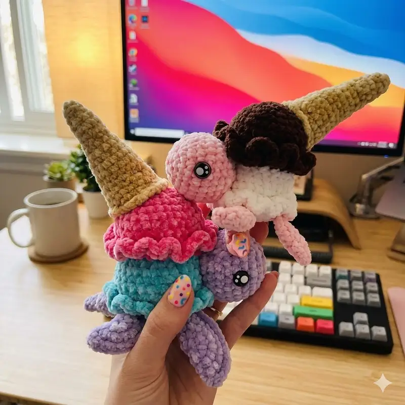 Complimentary Intermediate crochet pattern: Ice Cream Turtle Amigurumi Pattern - Simple to follow guide