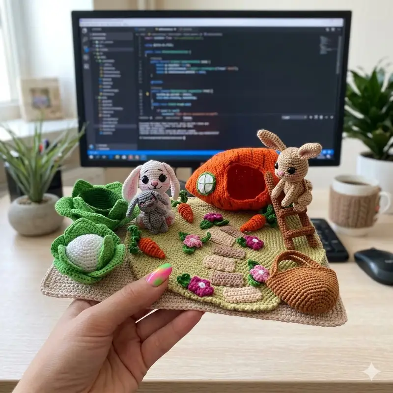 Complimentary Intermediate crochet pattern: Bunny's House Amigurumi Pattern - Simple to follow guide