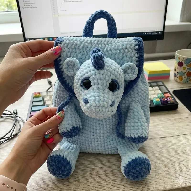 Complimentary Intermediate crochet pattern: Plush Backpack Dragon Amigurumi Pattern - Simple to follow guide