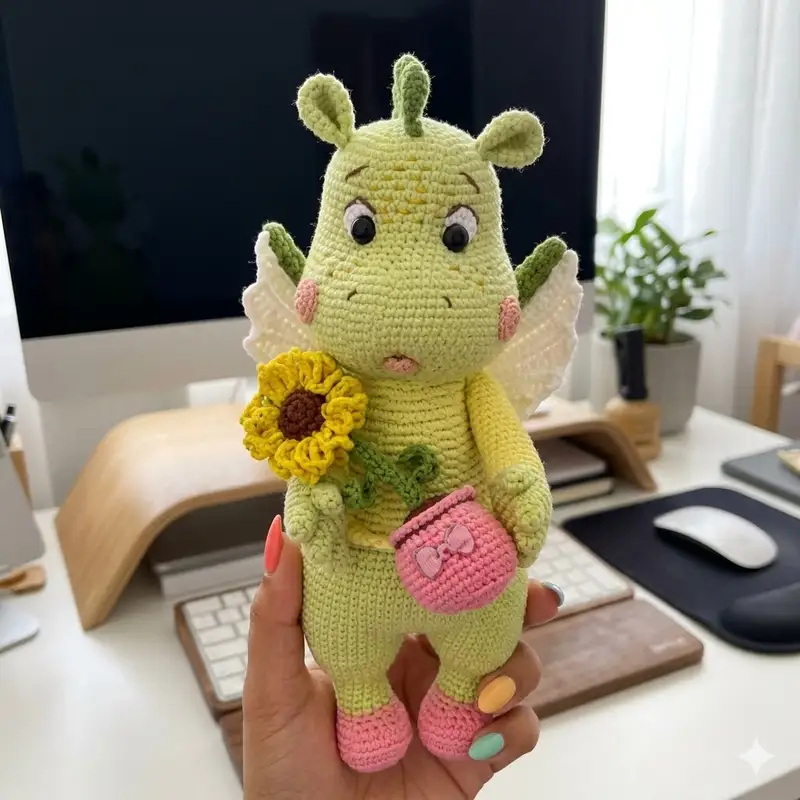 Complimentary Intermediate crochet pattern: Gretta the Dragon Amigurumi Pattern - Simple to follow guide