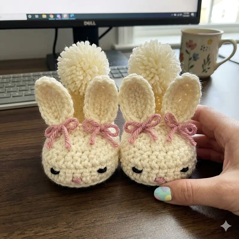 Complimentary Intermediate crochet pattern: Hoppy Baby Bunny Slippers Pattern - Simple to follow guide