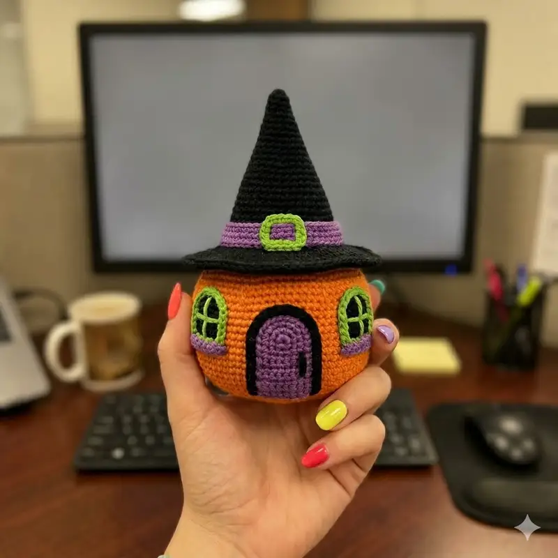 Complimentary Intermediate crochet pattern: Pumpkin House Amigurumi Pattern - Simple to follow guide