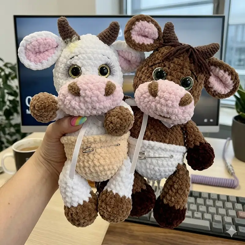 Complimentary Intermediate crochet pattern: Baby Cow and Baby Bull Amigurumi Pattern - Simple to follow guide