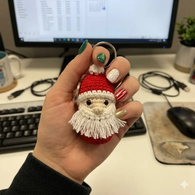 Complimentary Intermediate crochet pattern: Santa Keychain Amigurumi Pattern - Simple to follow guide