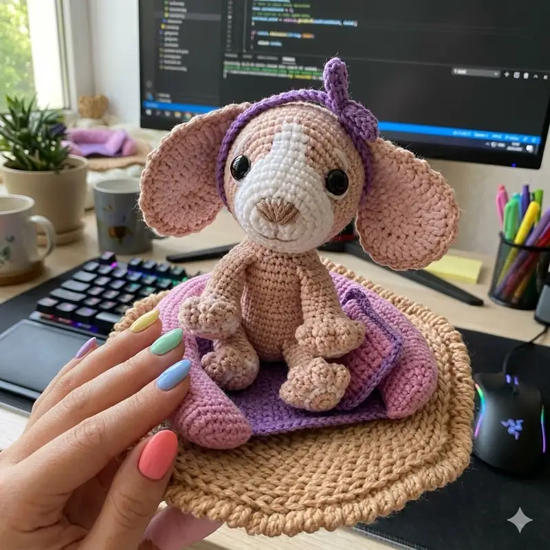 Complimentary Intermediate crochet pattern: Spaniel in a Dog Bed Amigurumi Pattern - Simple to follow guide