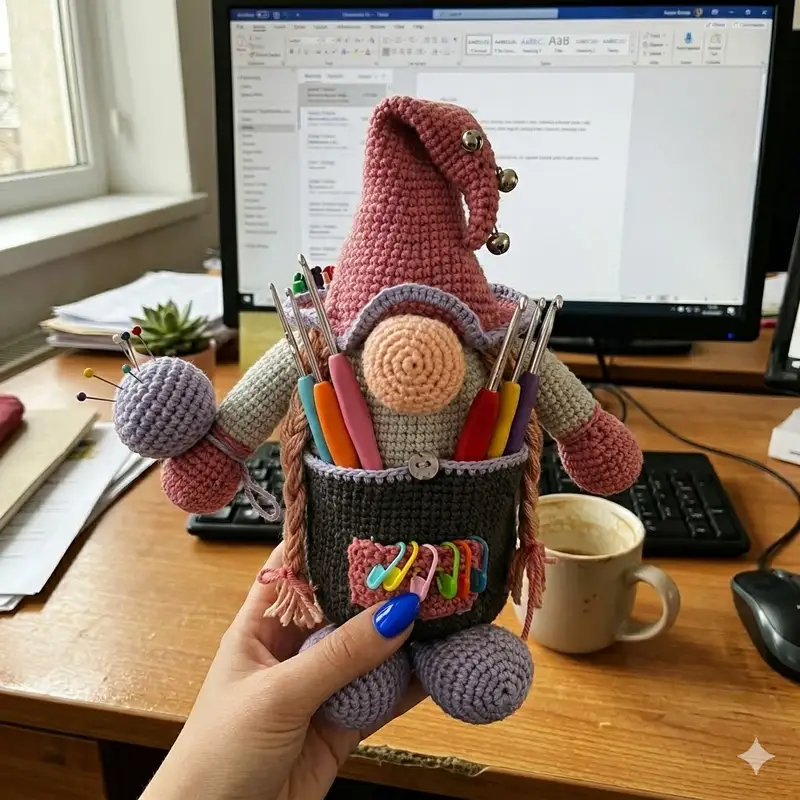 Complimentary Intermediate crochet pattern: Gnome - organizer Amigurumi Pattern - Simple to follow guide