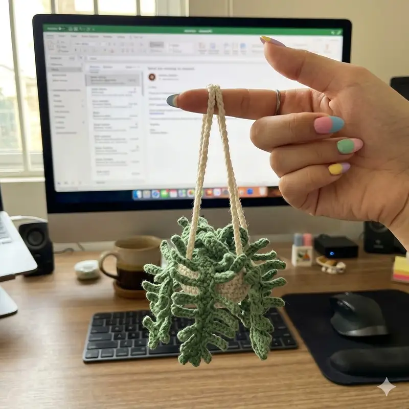 Complimentary Intermediate crochet pattern: Fern Plant Car Pattern - Simple to follow guide