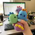 Colourful Mini Dino Amigurumi Pattern step 2 - assembly progress