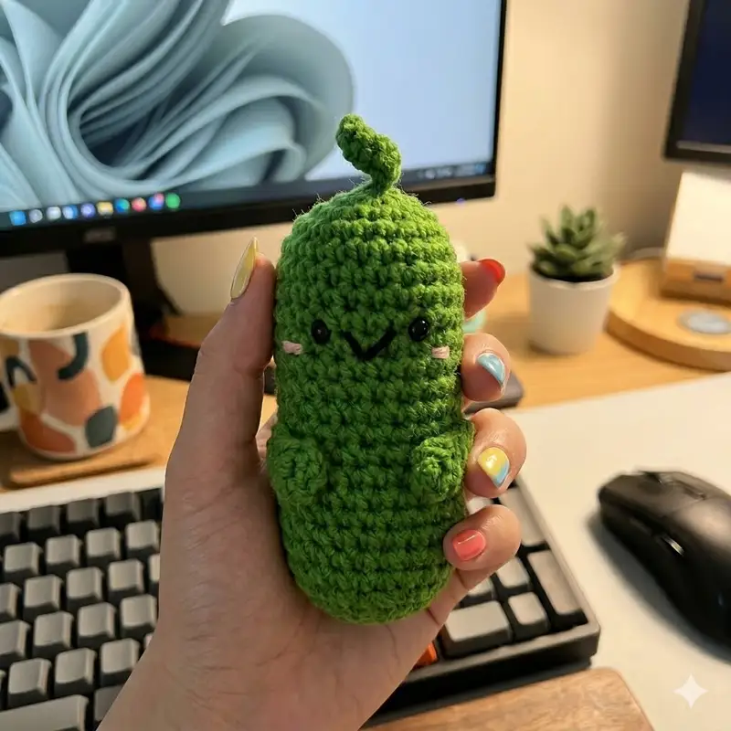 Complimentary Beginner Friendly crochet pattern: Crochet Emotional Support Pickle Amigurumi Pattern - Simple to follow guide
