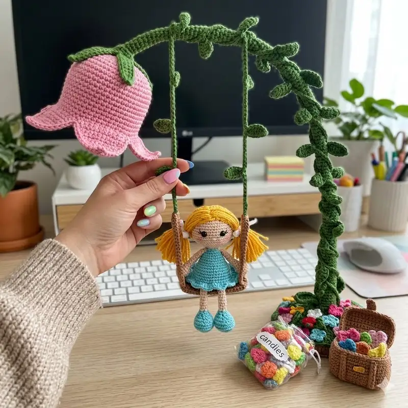 Complimentary Intermediate crochet pattern: Flower Garden Lamp Amigurumi Pattern - Simple to follow guide