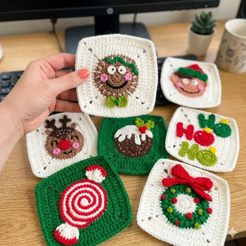 Complimentary Intermediate crochet pattern: Christmas Granny Squares Pattern - Simple to follow guide