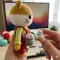 Fishing Cat Amigurumi Pattern step 2 - assembly progress