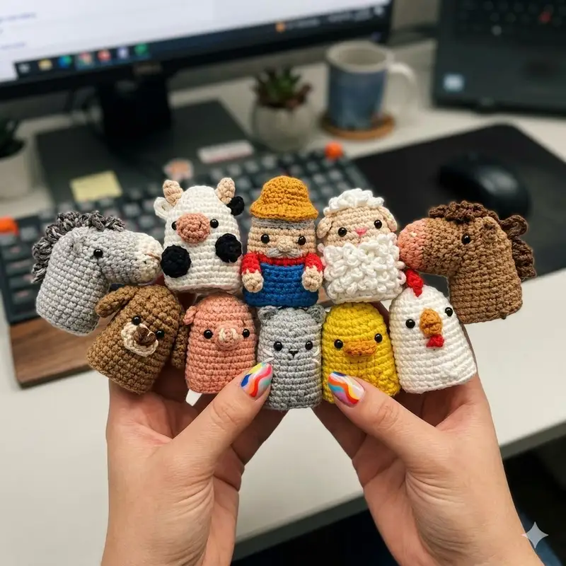 Complimentary Intermediate crochet pattern: Farm Finger Puppet Amigurumi Pattern - Simple to follow guide