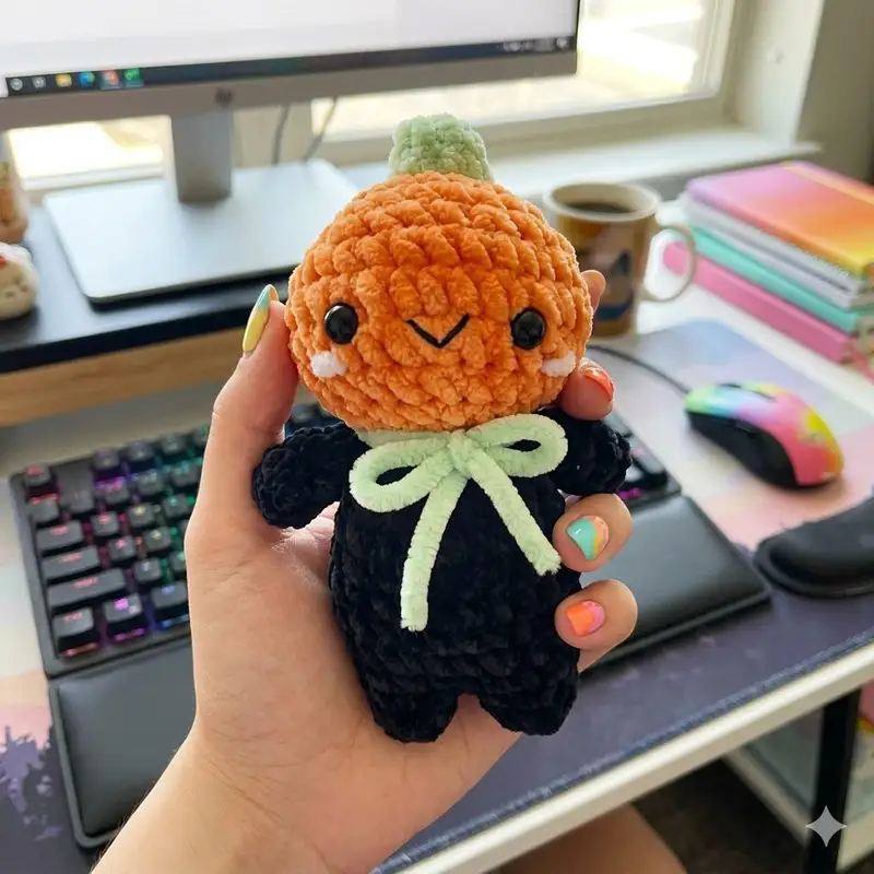 Complimentary Intermediate crochet pattern: Mini Pumpkin Man Amigurumi Pattern - Simple to follow guide