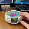 Crochet Coaster and Coaster Holder Pattern step 4 - final assembly and finishing