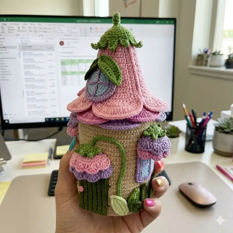 Complimentary Intermediate crochet pattern: Floral Fairy House Amigurumi Pattern - Simple to follow guide