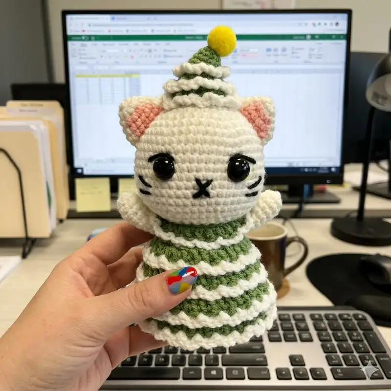 Complimentary Intermediate crochet pattern: Christmas Tree Cat Amigurumi Pattern - Simple to follow guide