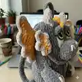Baby Dino Backpack Amigurumi Pattern step 2 - assembly progress